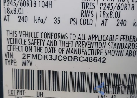 2013 Ford Edge Sel from USA, damaged, VIN 2FMDK3JC9DBC48642
